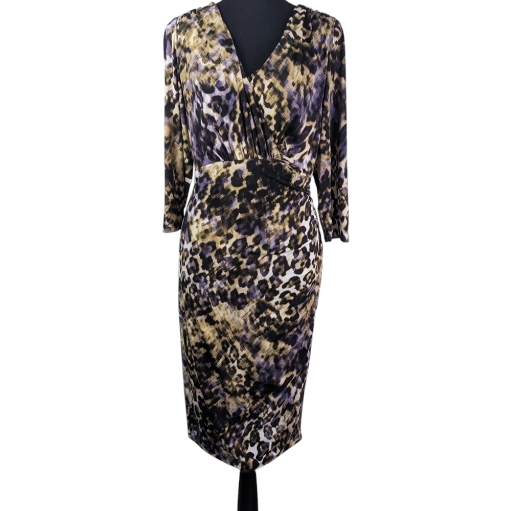 Lauren Ralph Lauren women ruched faux wrap dress size 16W  animal print